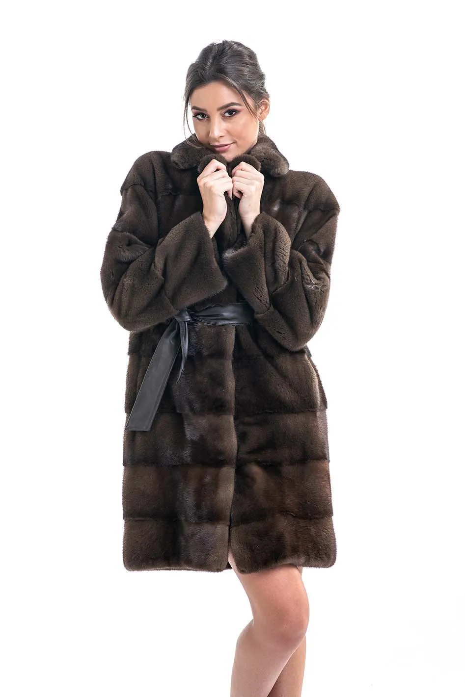 Brown Genuine Mink Fur Coat