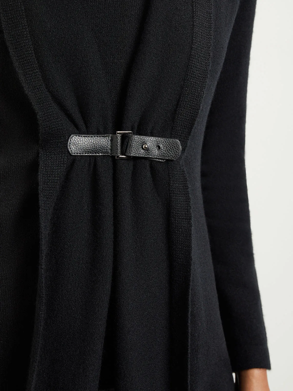 Buckle Detail Shawl Collar Cashmere Cardigan, Black