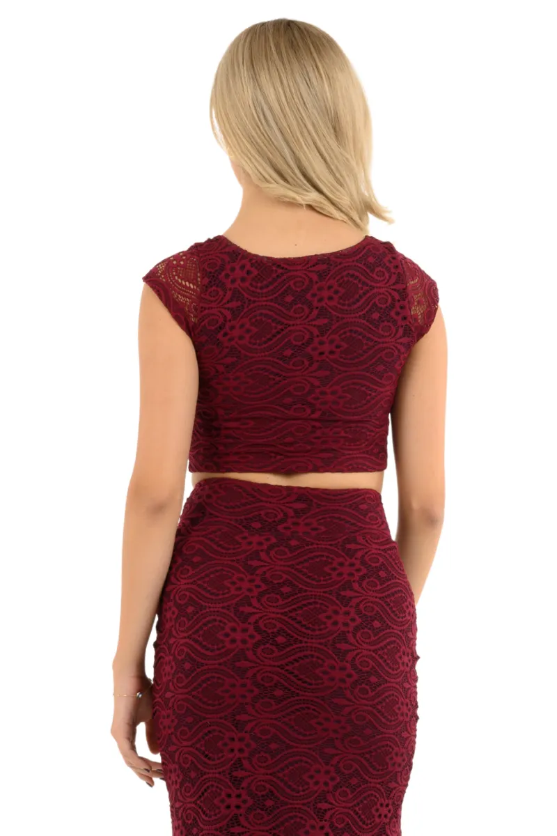 Burgundy Floral Lace Crop Top