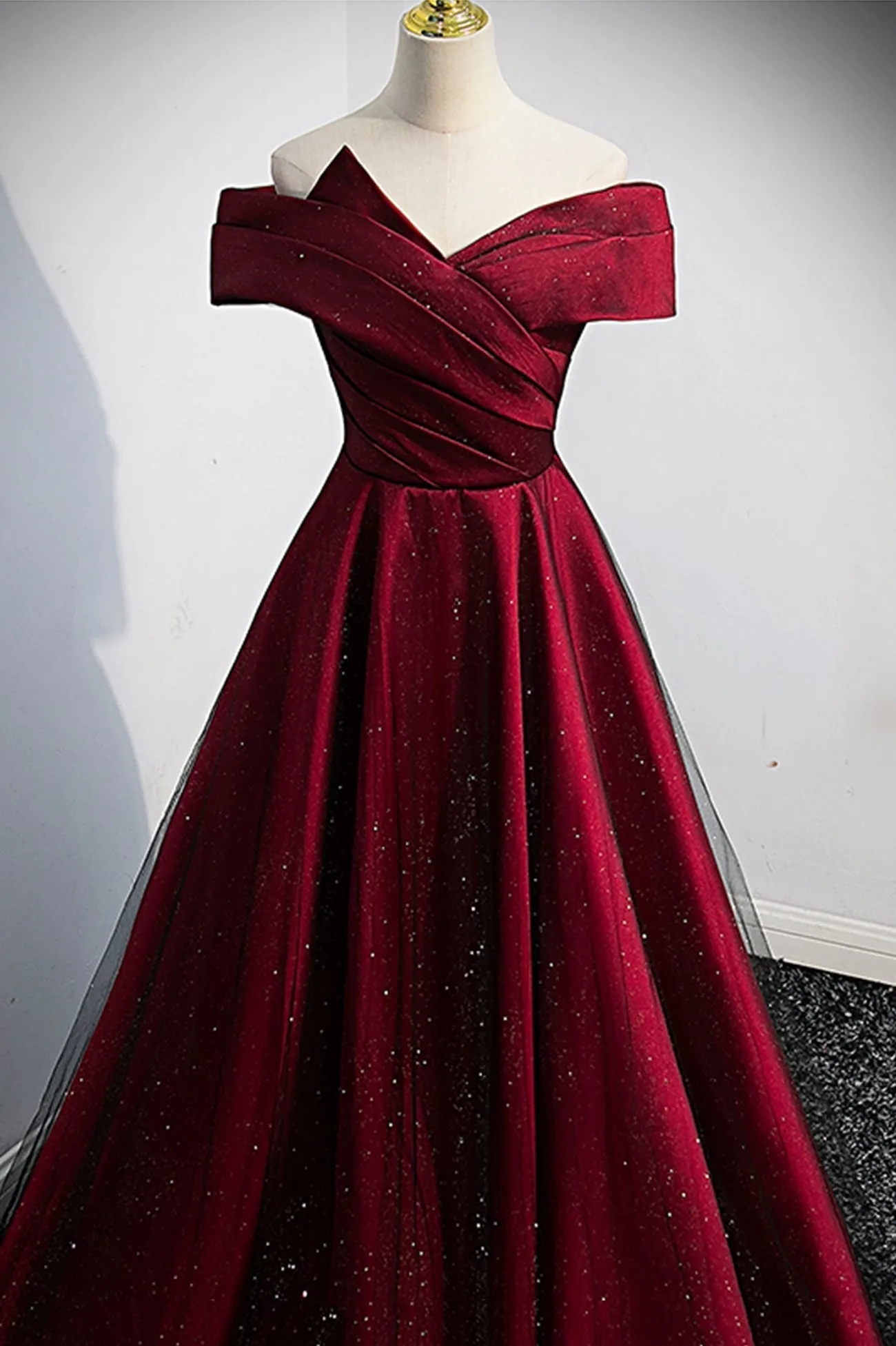 Burgundy Off the Shoulder Prom Dress, A-Line Evening Party Dress