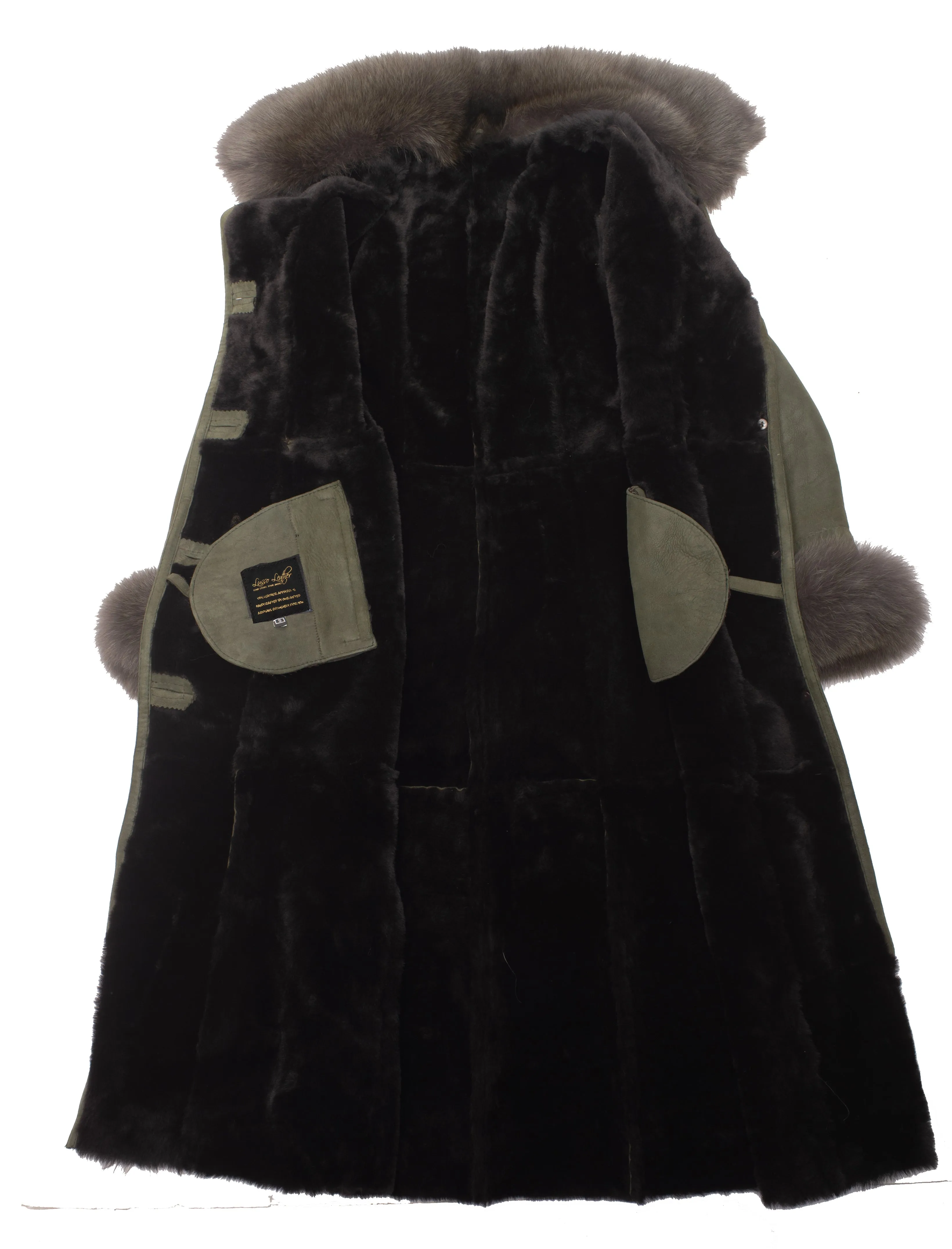 Caitlan’s Shearling Sheepskin Full Length Long Coat With Fox Fur