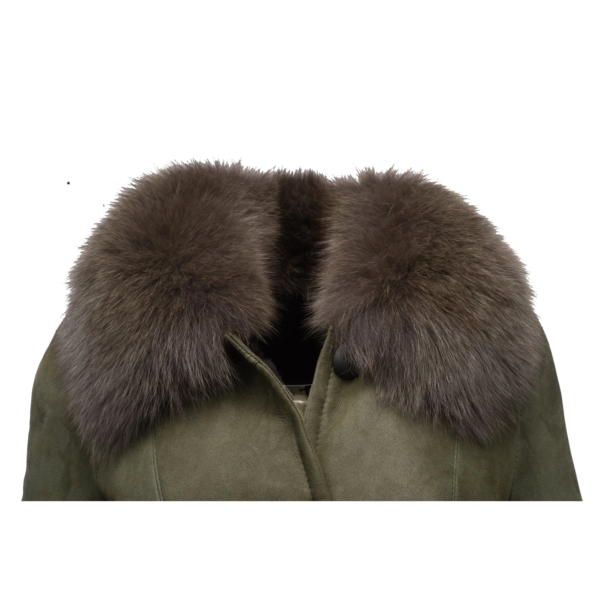 Caitlan’s Shearling Sheepskin Full Length Long Coat With Fox Fur