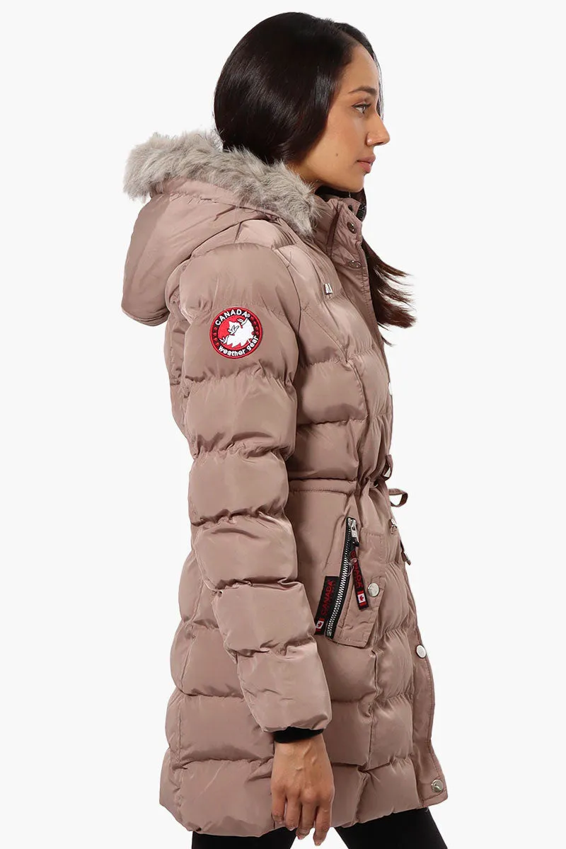 Canada Weather Gear Tie Waist Vegan Fur Hood Parka Jacket - Pink