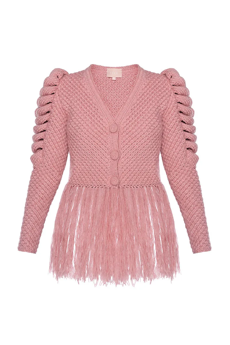 CARDIGAN WITH FRINGES IN PINK