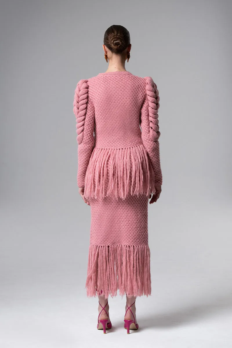 CARDIGAN WITH FRINGES IN PINK