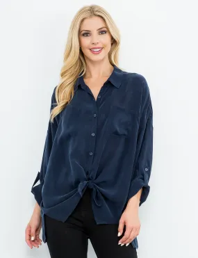 Cargo Button Down Tie Top, Navy