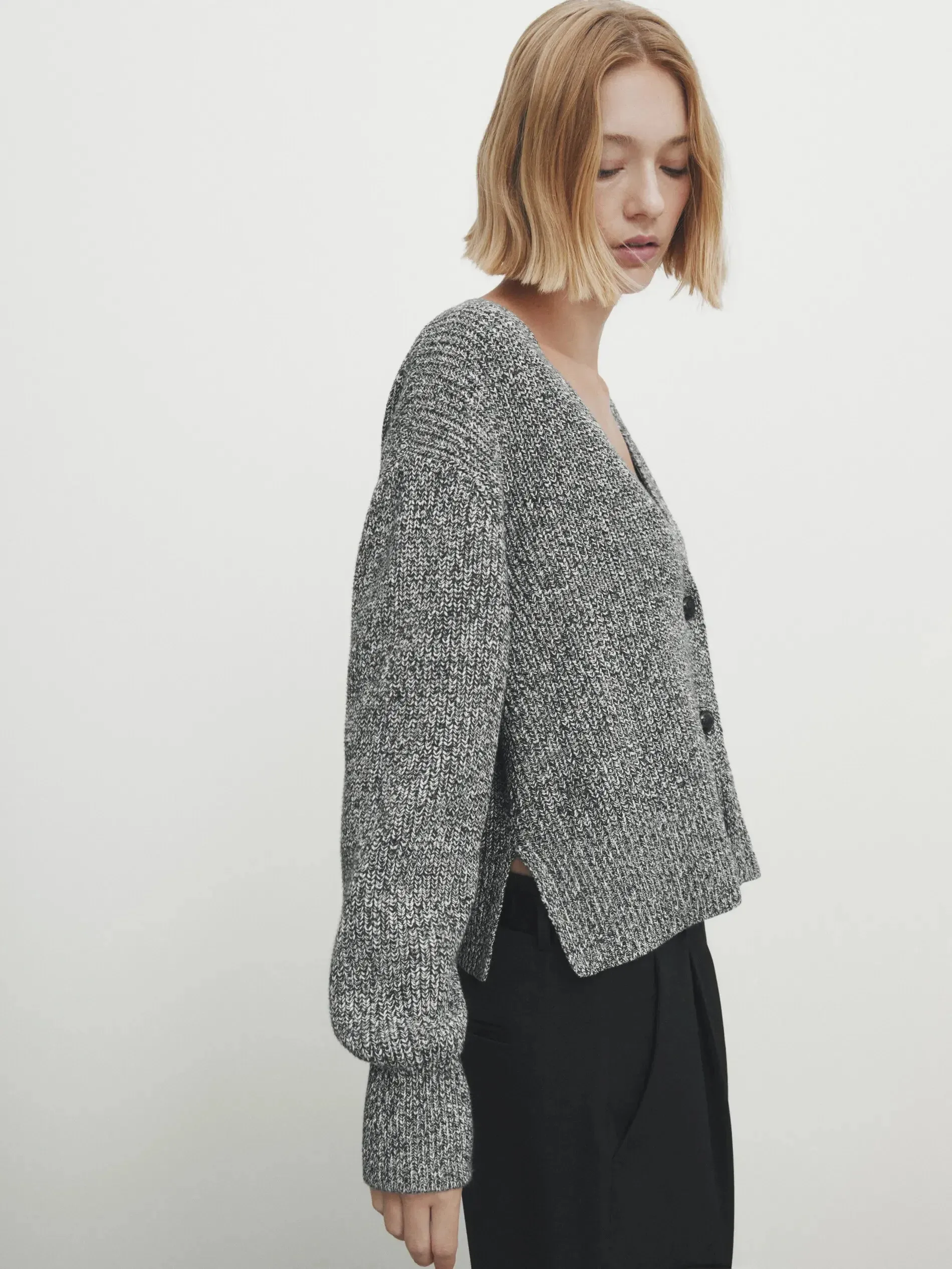 Casual Cotton Knitted Ethereal Two-tone Yarn Cardigan