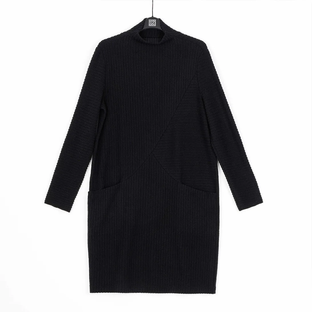 Chunky Ribbed - Tunic Pocket Sweater Dress - Black - Final Sale!