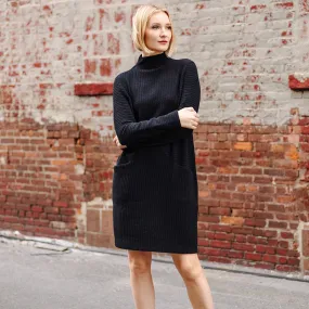 Chunky Ribbed - Tunic Pocket Sweater Dress - Black - Final Sale!