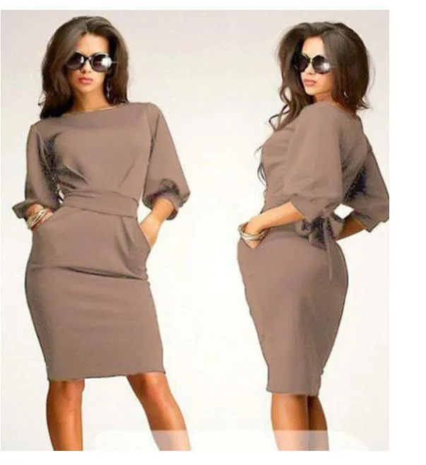 Clearance Unique Puff 3/4 Sleeves Bodycon Knee-length Casual Dress