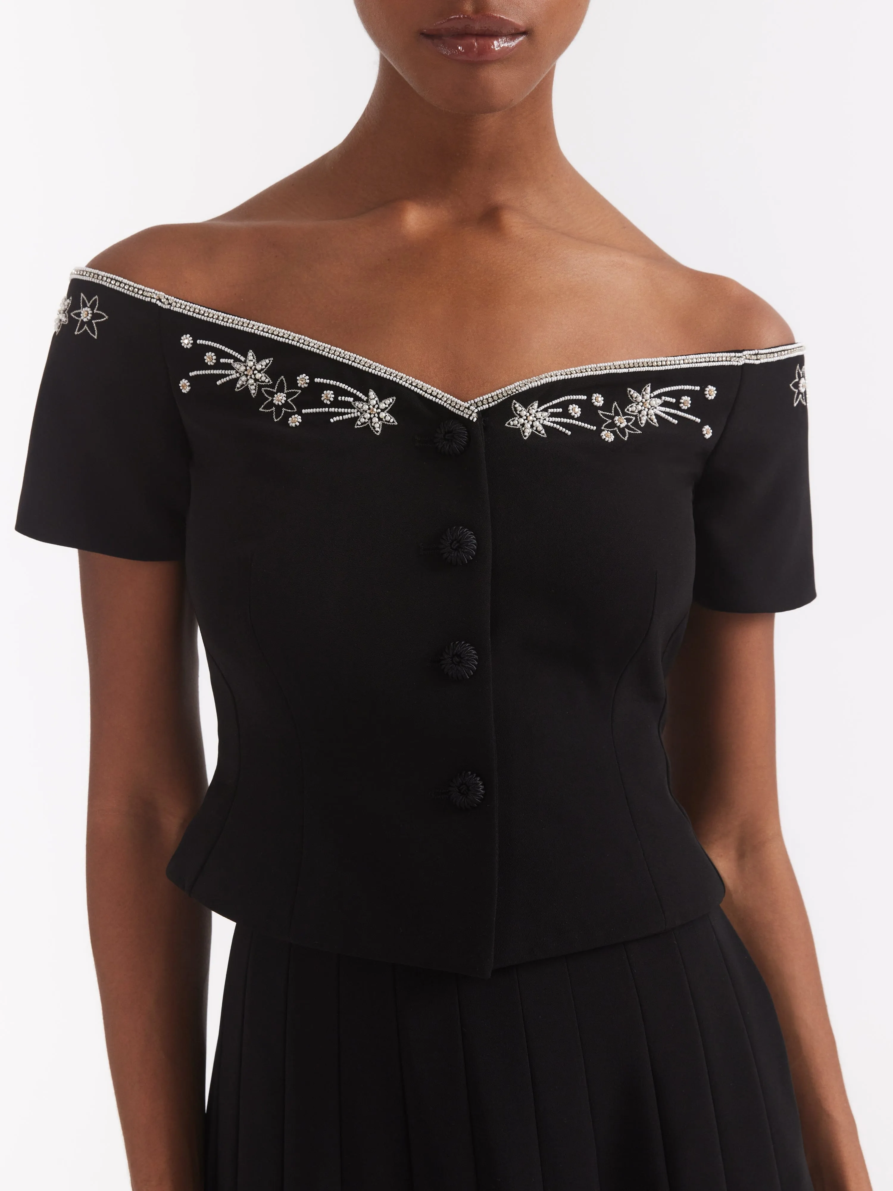 Clementine Top in Black Astro Embroidery