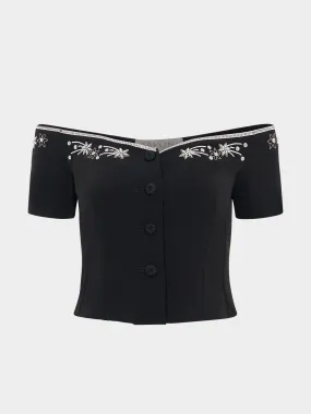 Clementine Top in Black Astro Embroidery