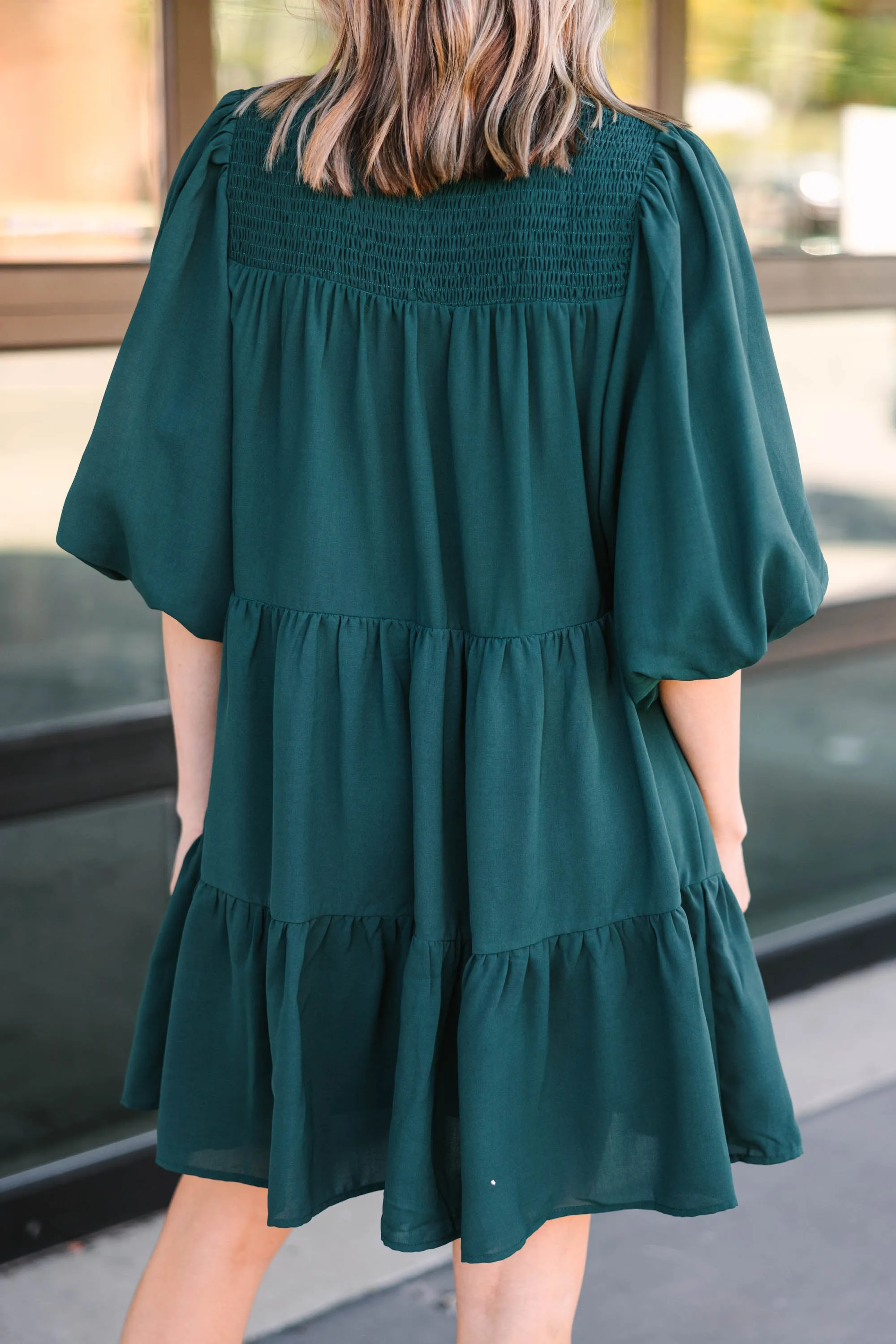 Coming Home Hunter Green Babydoll Dress