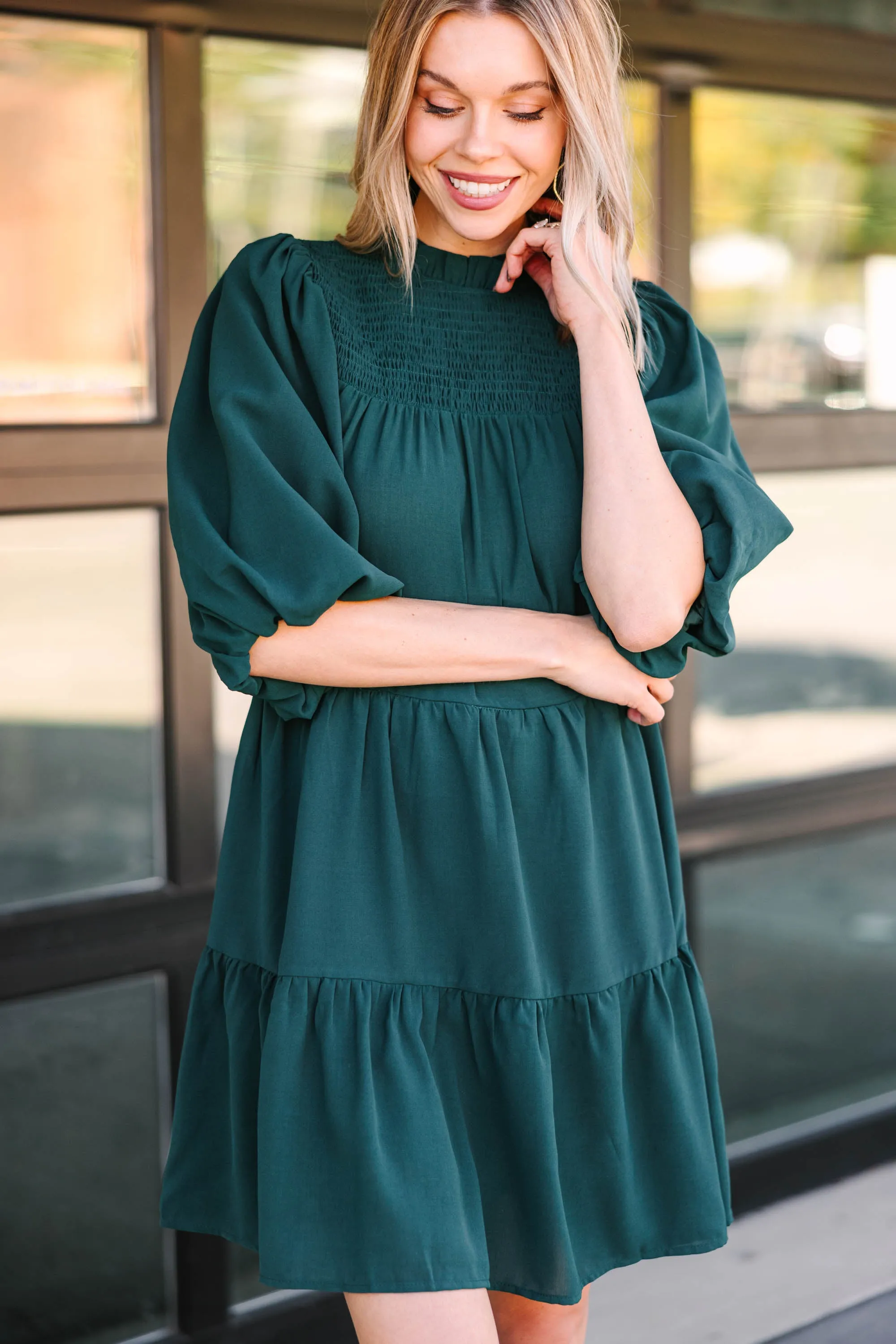 Coming Home Hunter Green Babydoll Dress