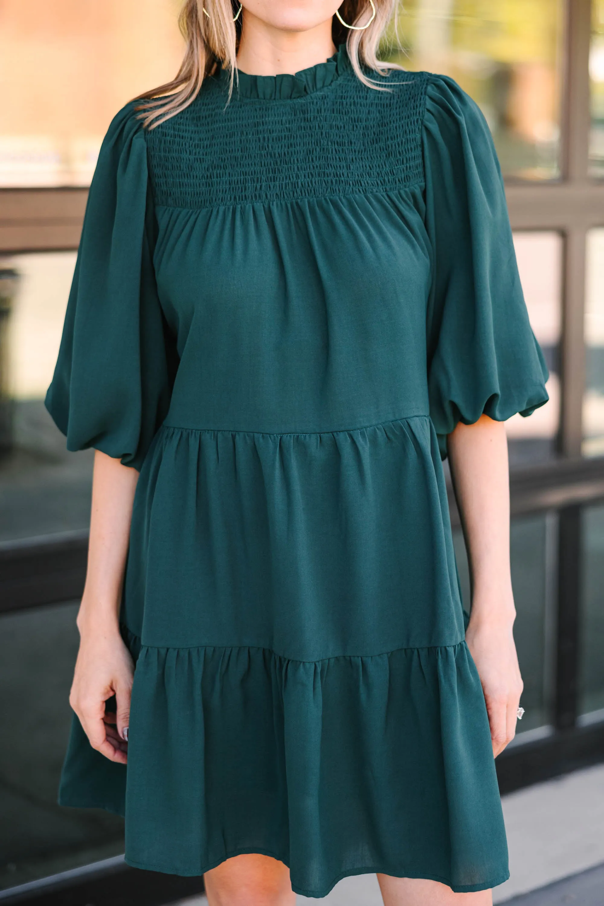 Coming Home Hunter Green Babydoll Dress