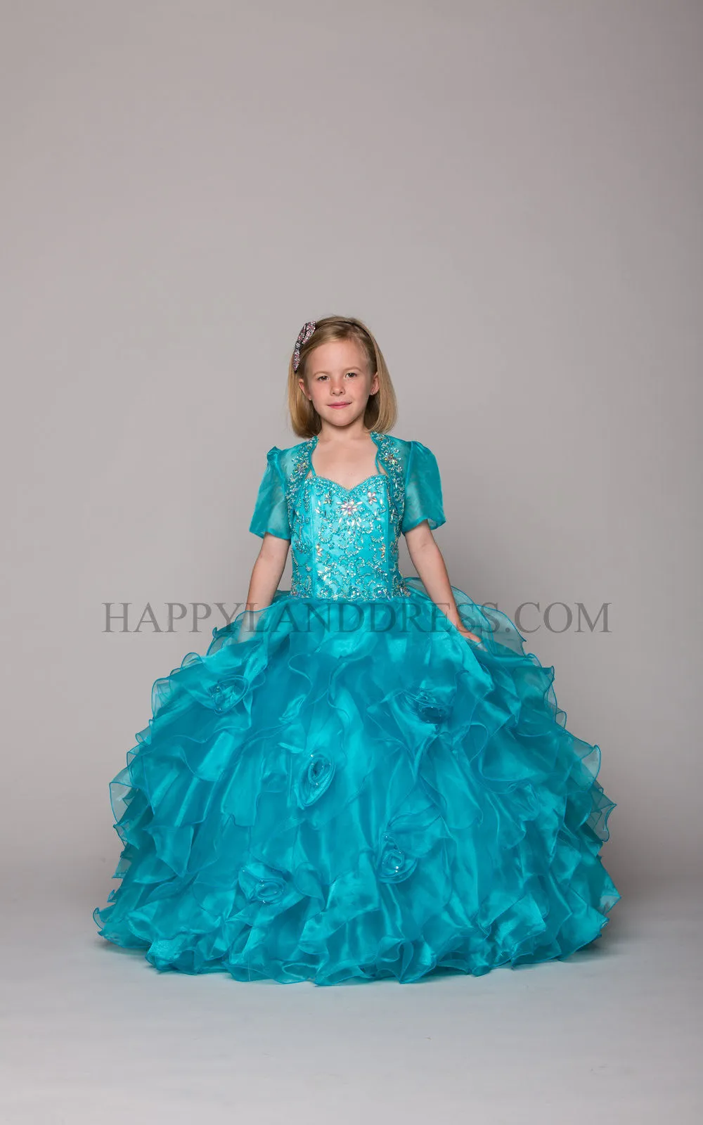 D7020 Sequin and Organza Long Dress (Aqua Only)