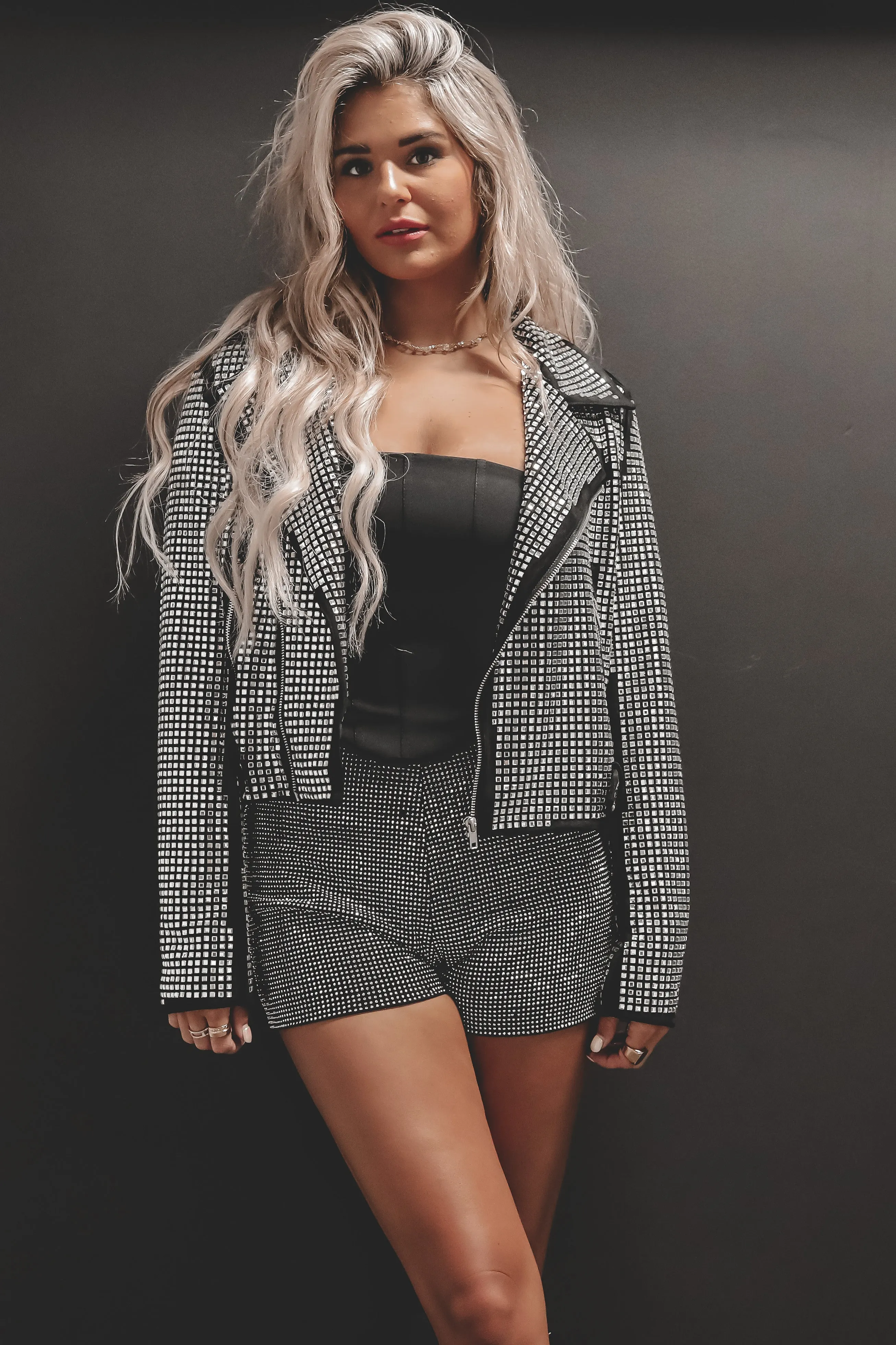 DEAL Baddie Babe Silver Studded Moto Jacket