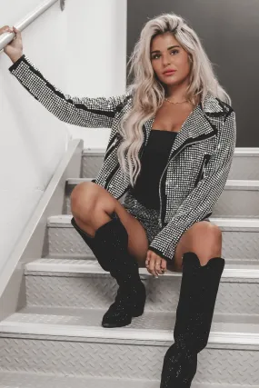 DEAL Baddie Babe Silver Studded Moto Jacket