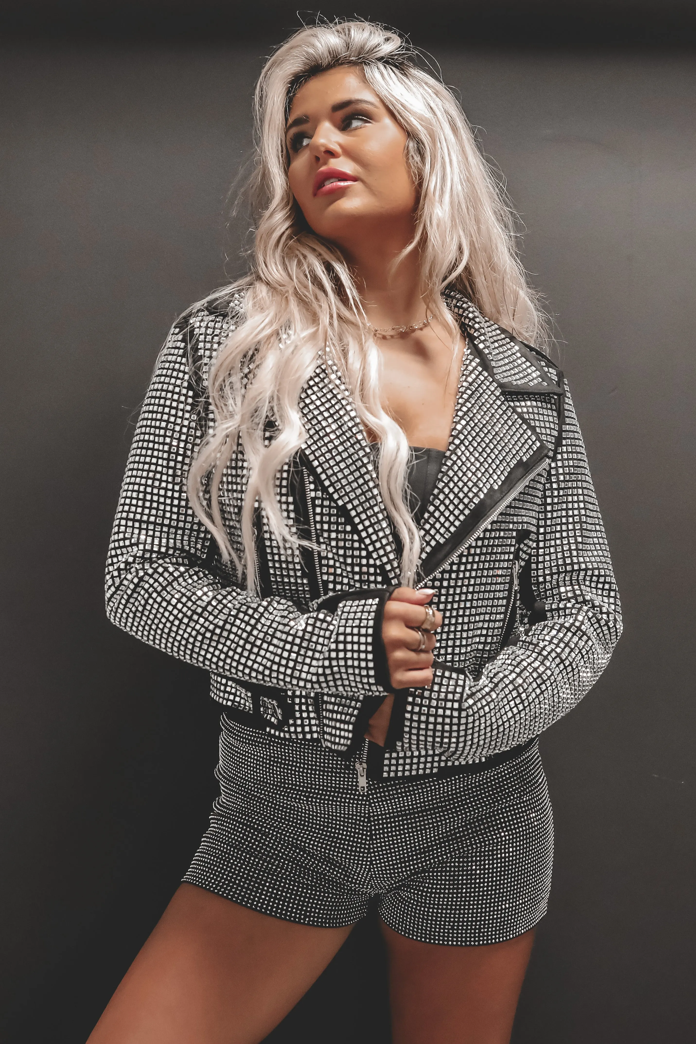 DEAL Baddie Babe Silver Studded Moto Jacket