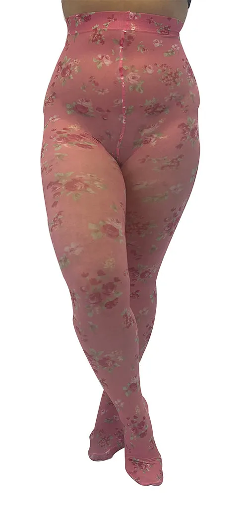 Ditsy Petite Pink Floral Printed Curvy Super Stretch Tights