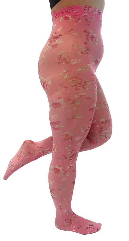 Ditsy Petite Pink Floral Printed Curvy Super Stretch Tights