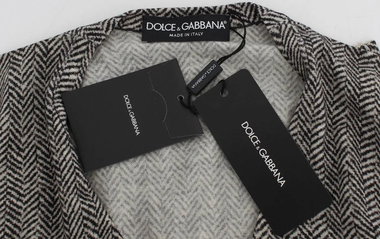 Dolce & Gabbana Black White Wool Top Cardigan Sweater