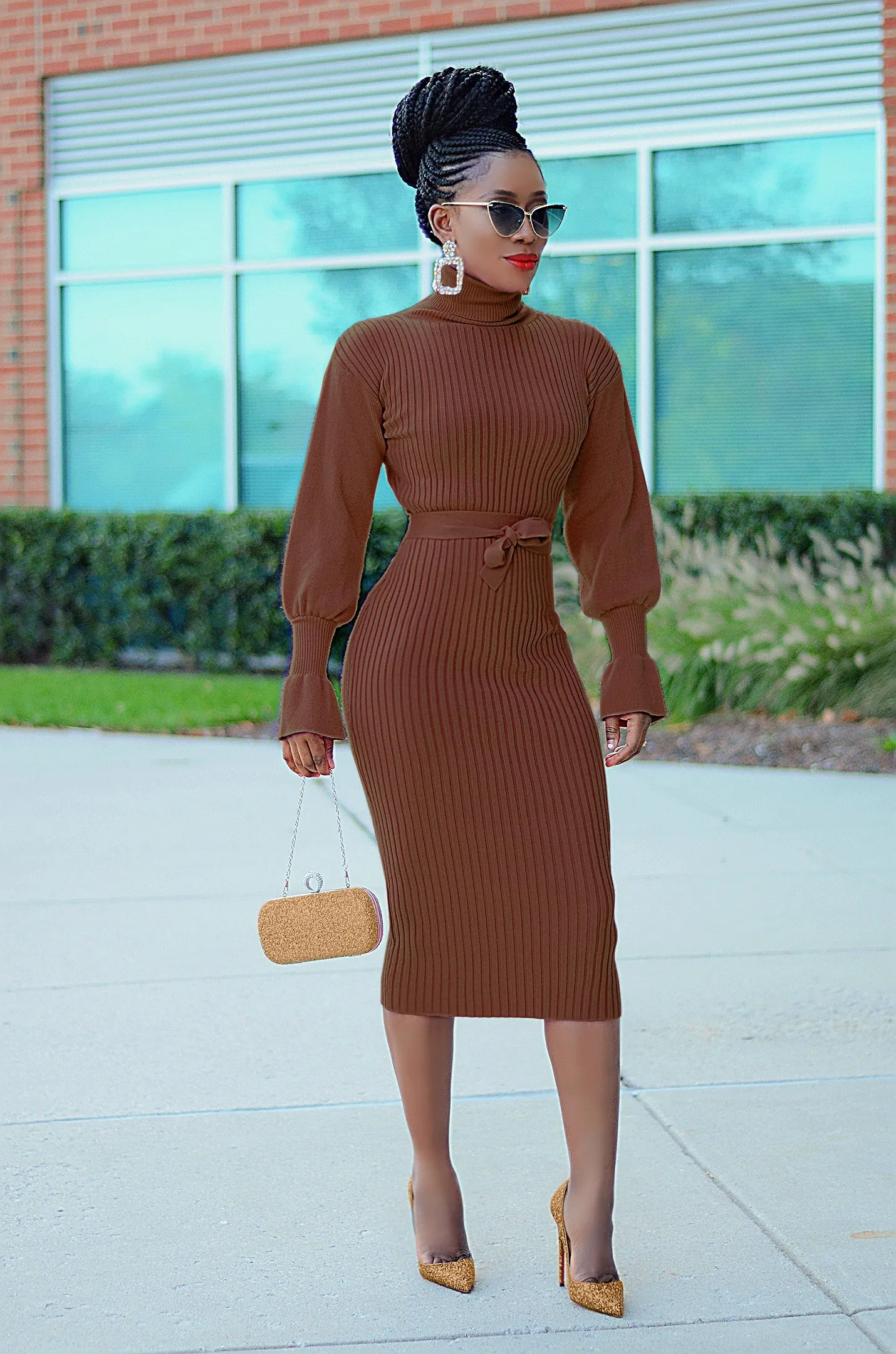 Don't Sweat It - Chocolate Brown Sweater Dress