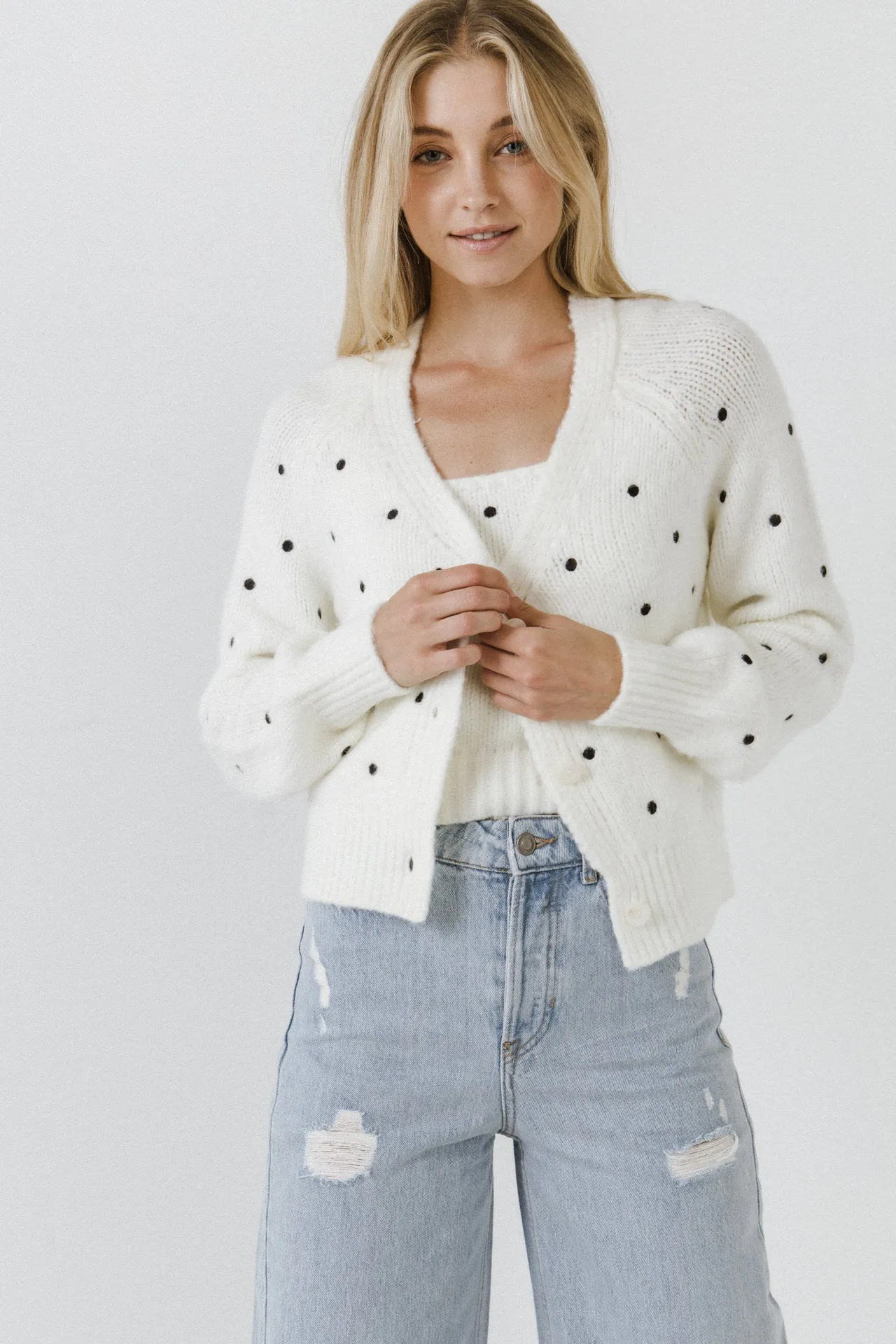 Dot Embroidered Cardigan