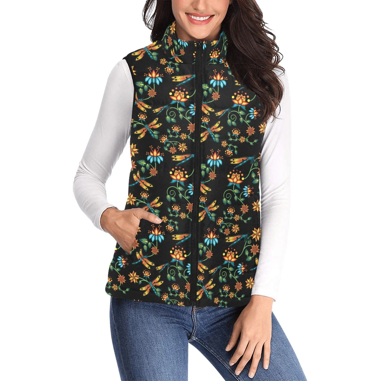 Dragon Lily Noir Women's Padded Vest Jacket