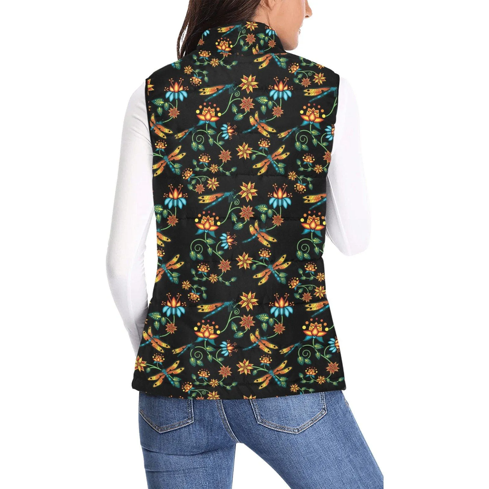 Dragon Lily Noir Women's Padded Vest Jacket