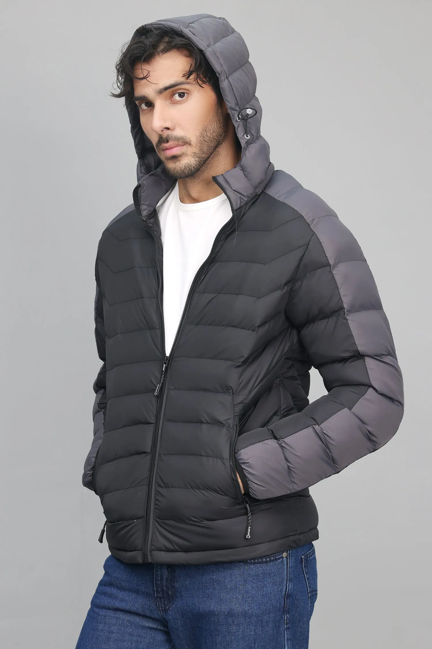 DUAL-TONE PUFFER JACKET-BLACK