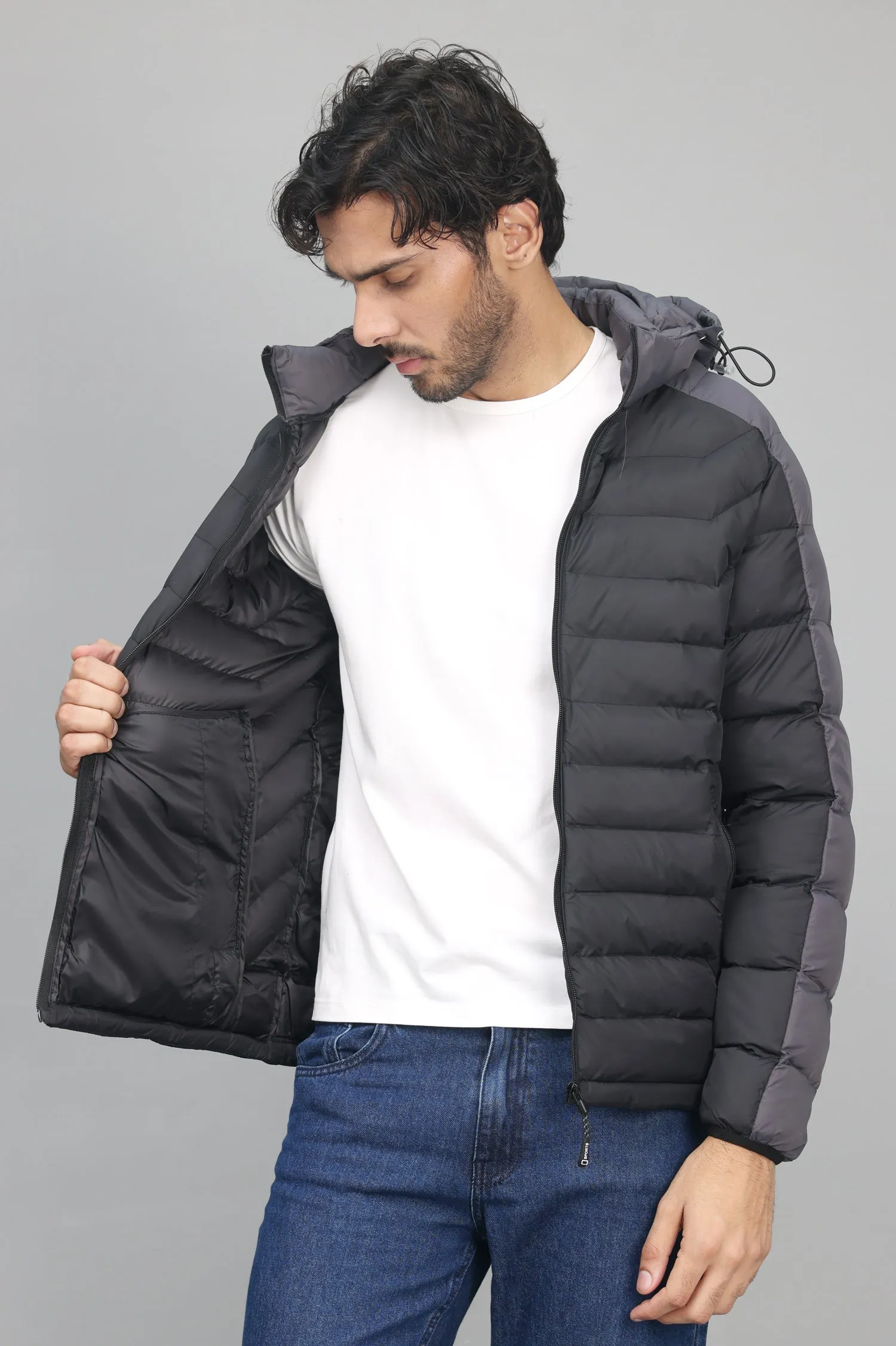 DUAL-TONE PUFFER JACKET-BLACK