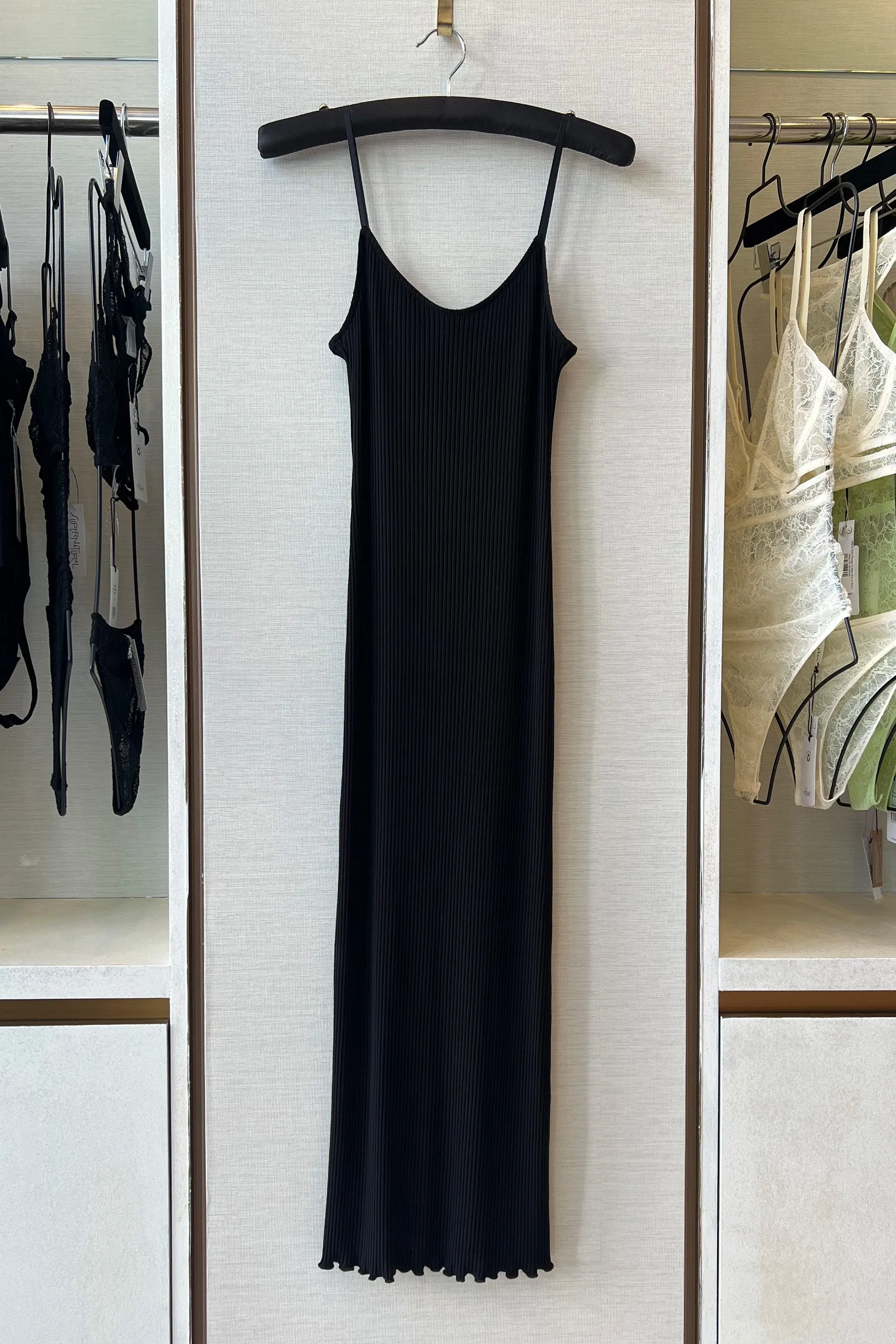 Eco Rib Slip Dress in Black