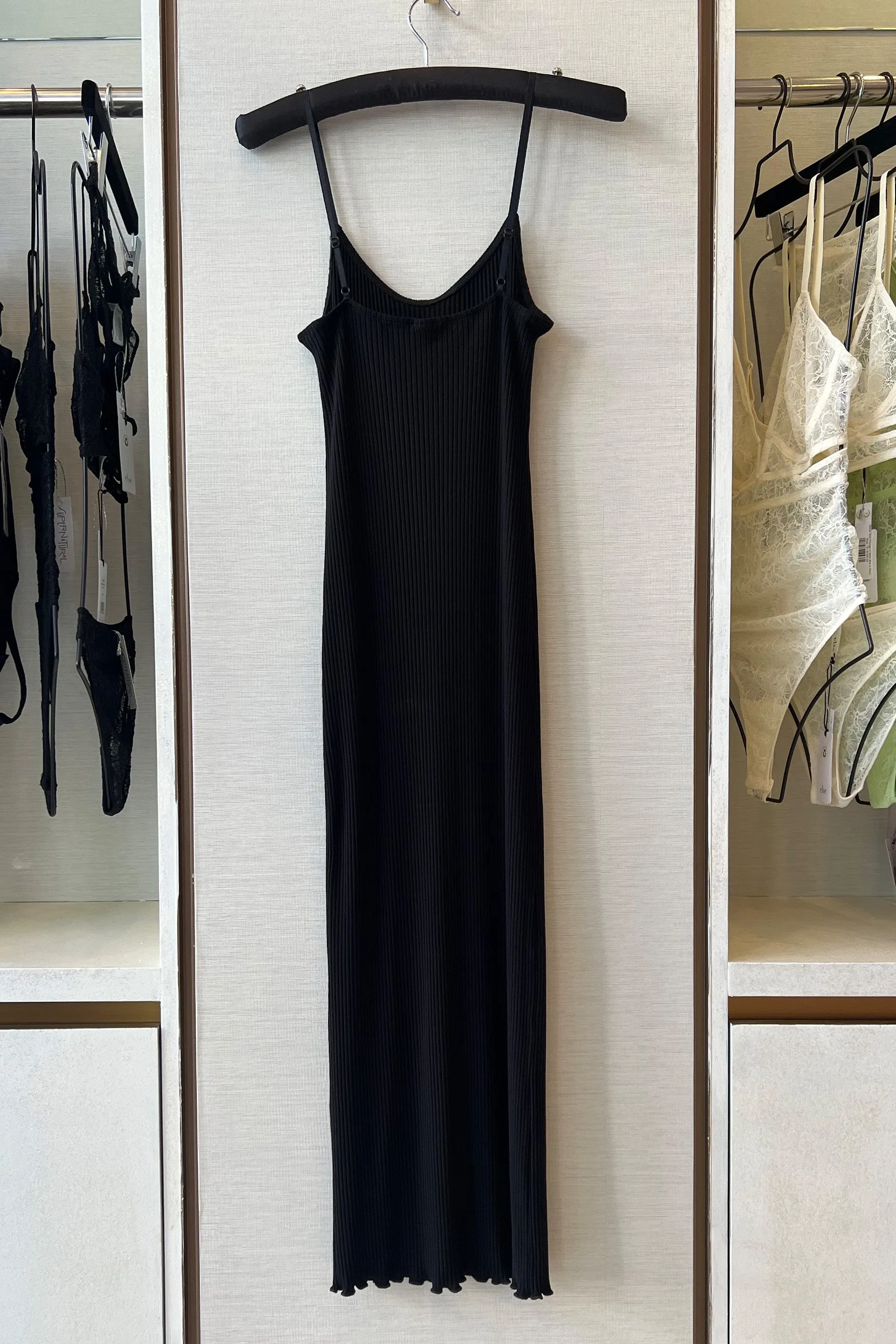 Eco Rib Slip Dress in Black