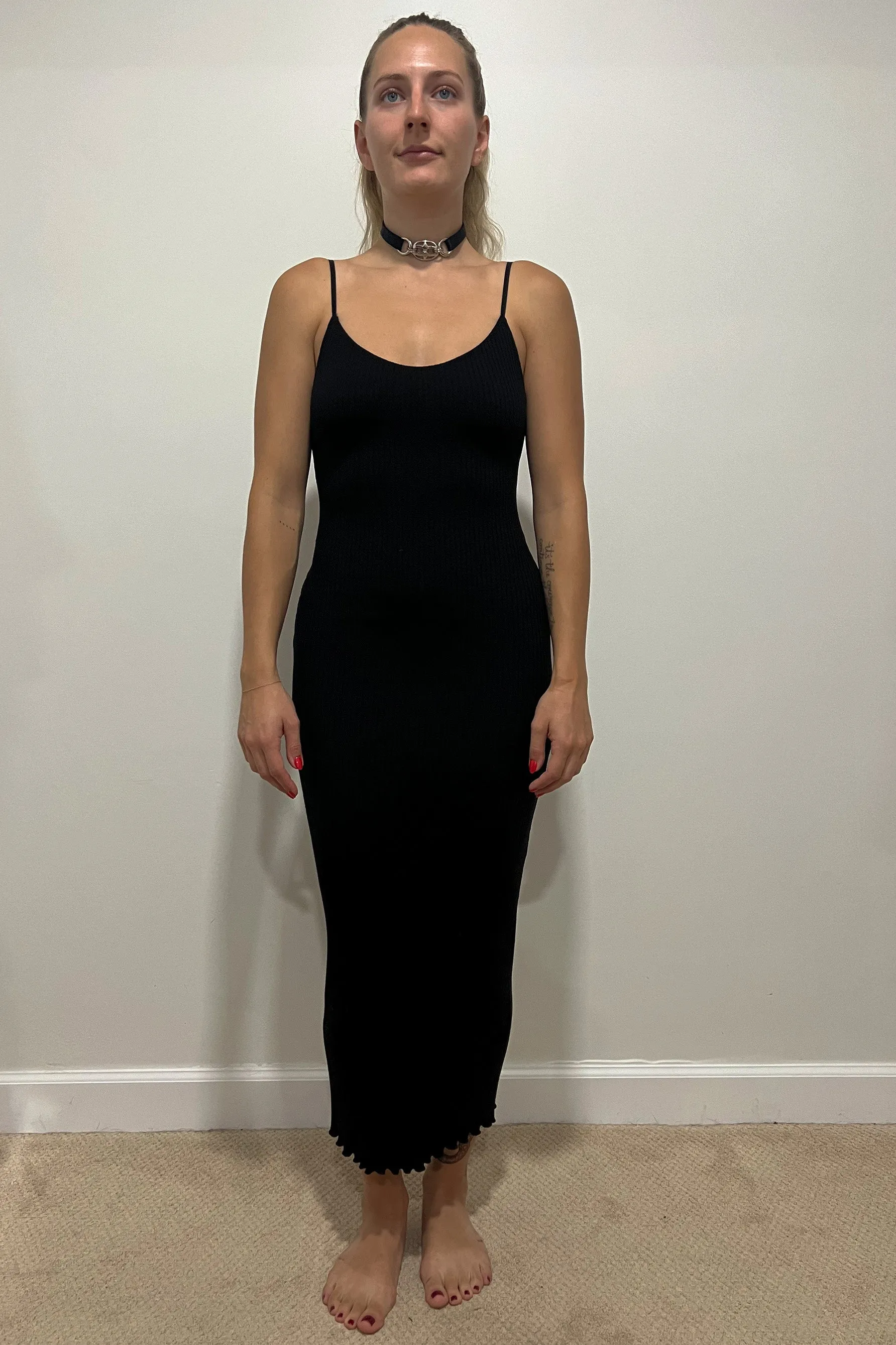 Eco Rib Slip Dress in Black