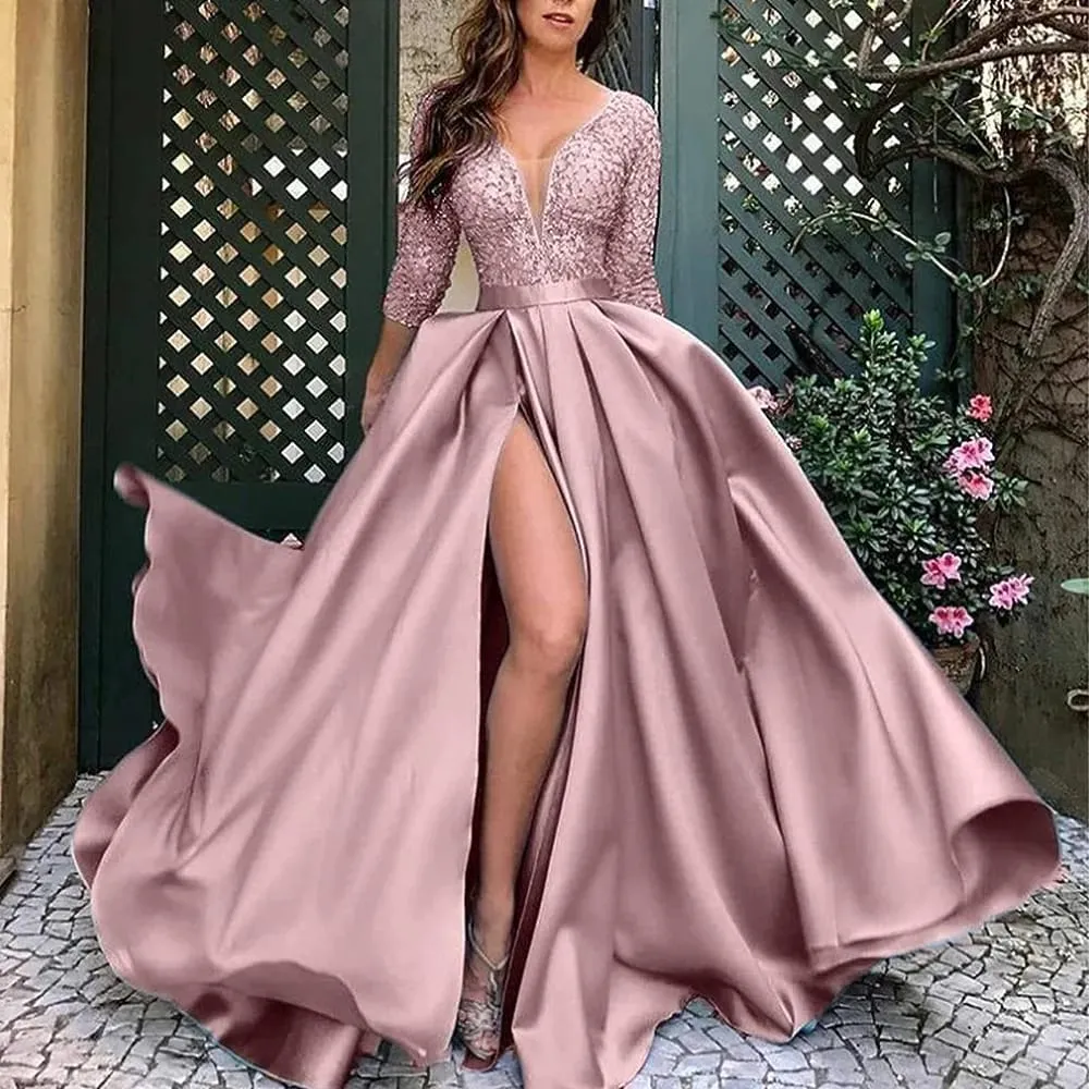 Evening Dress Women's Split Hem Long Sleeve Ball Gown Bodycon Long Dress Cocktail Party Maxi Dress Formal Occasion 024824138