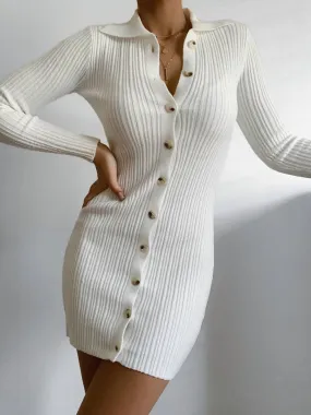 Fashion Casual Long Sleeve Lapel Knitted Dress