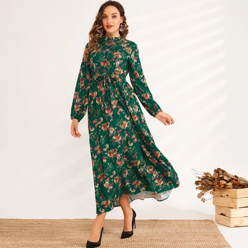 FashionSierra - Women Green Fashion Collar Buttons Long Sleeve Maxi Robes