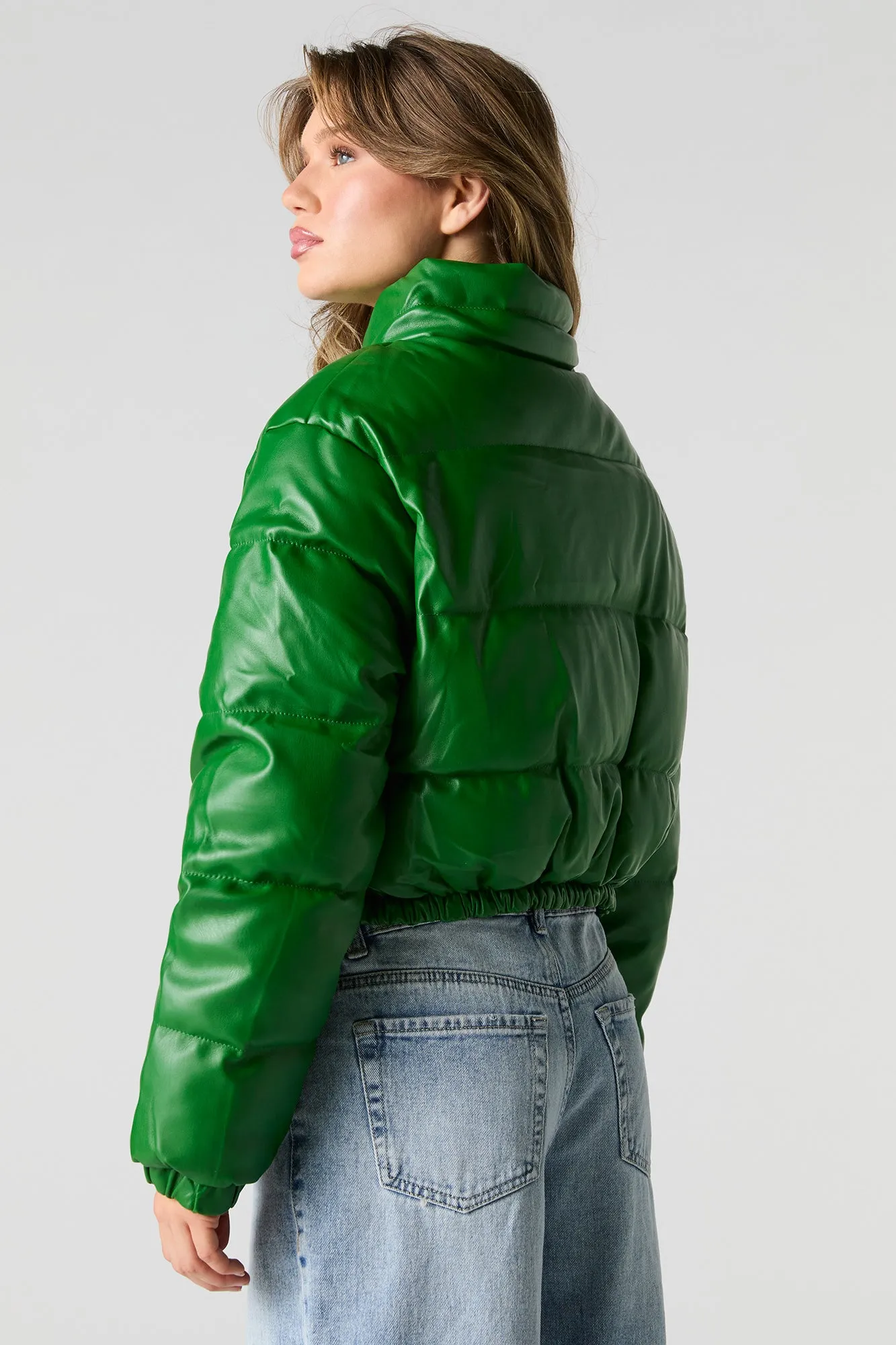 Faux Leather Puffer Jacket