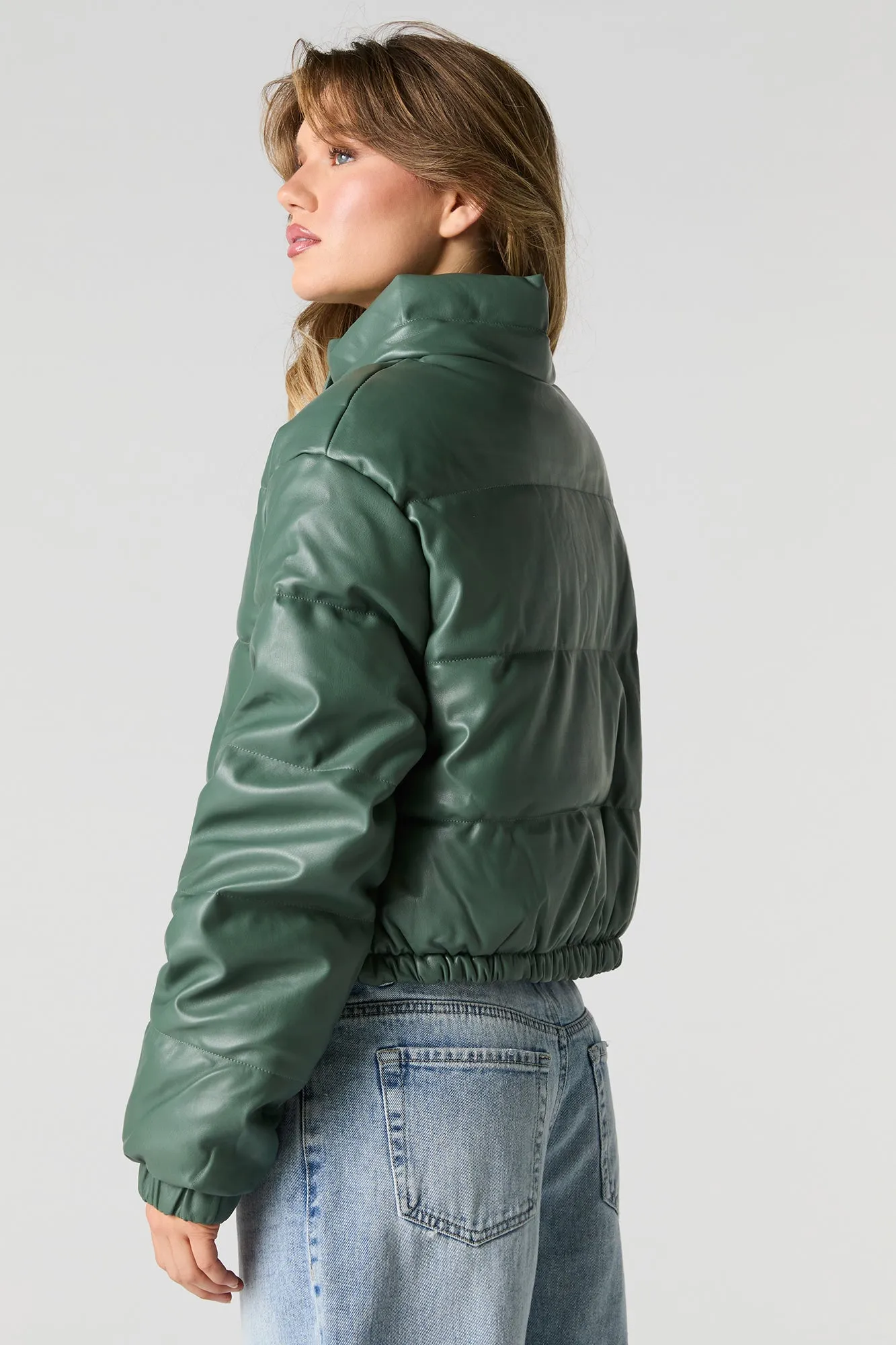 Faux Leather Puffer Jacket