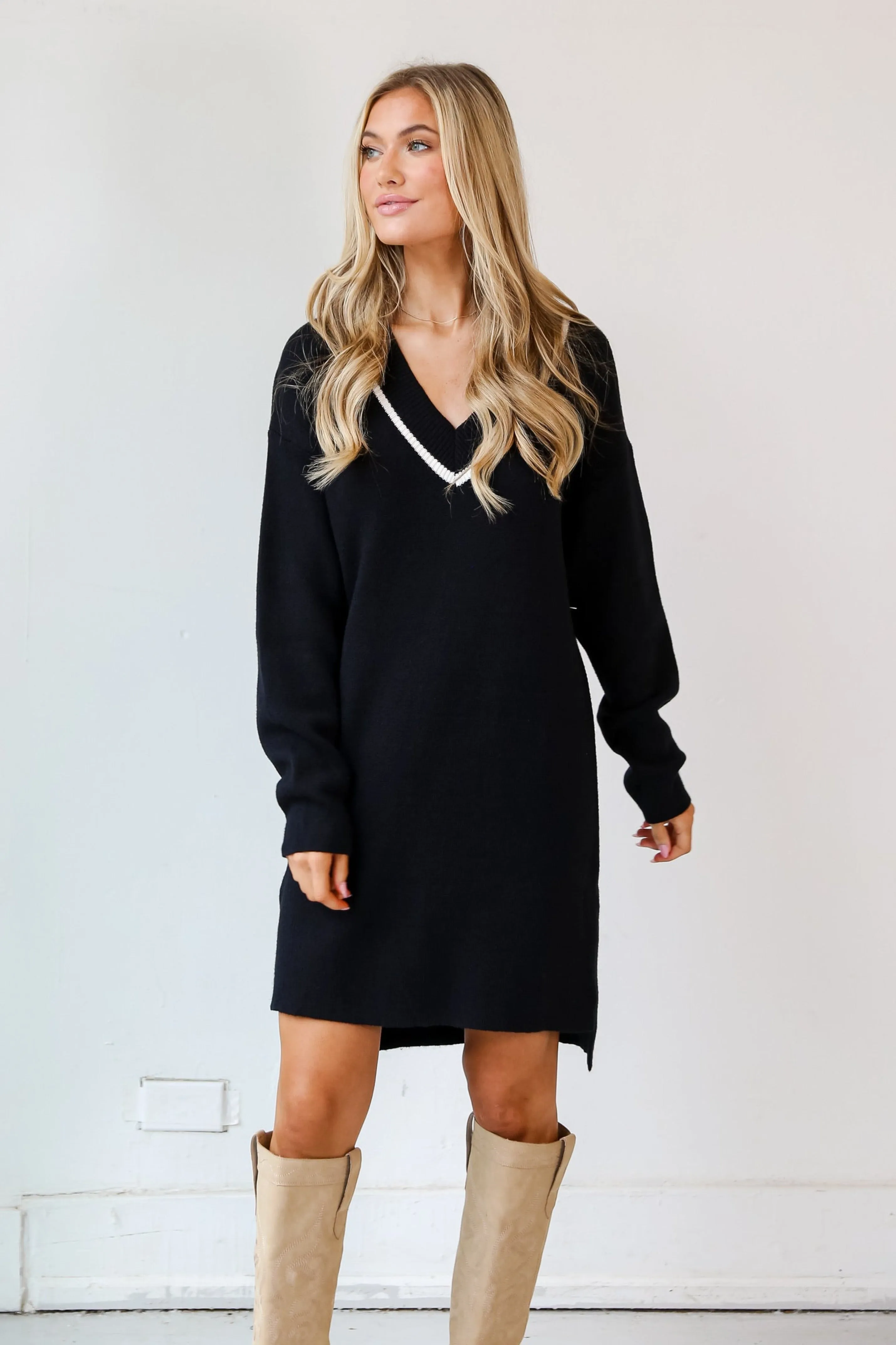 FINAL SALE - Snug As Can Be Black Mini Sweater Dress