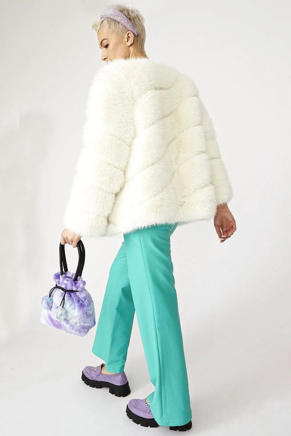 Gaga Faux Fur Striped White Coat