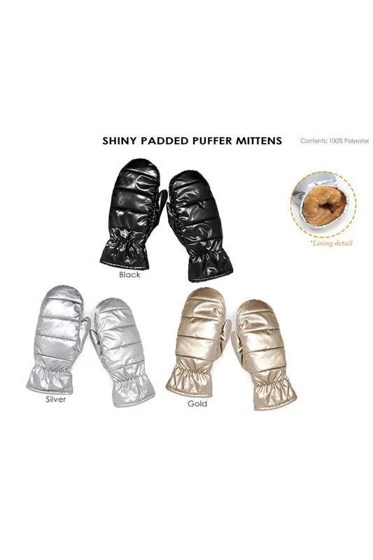 Gold Shiny Padded Puffer Mittens