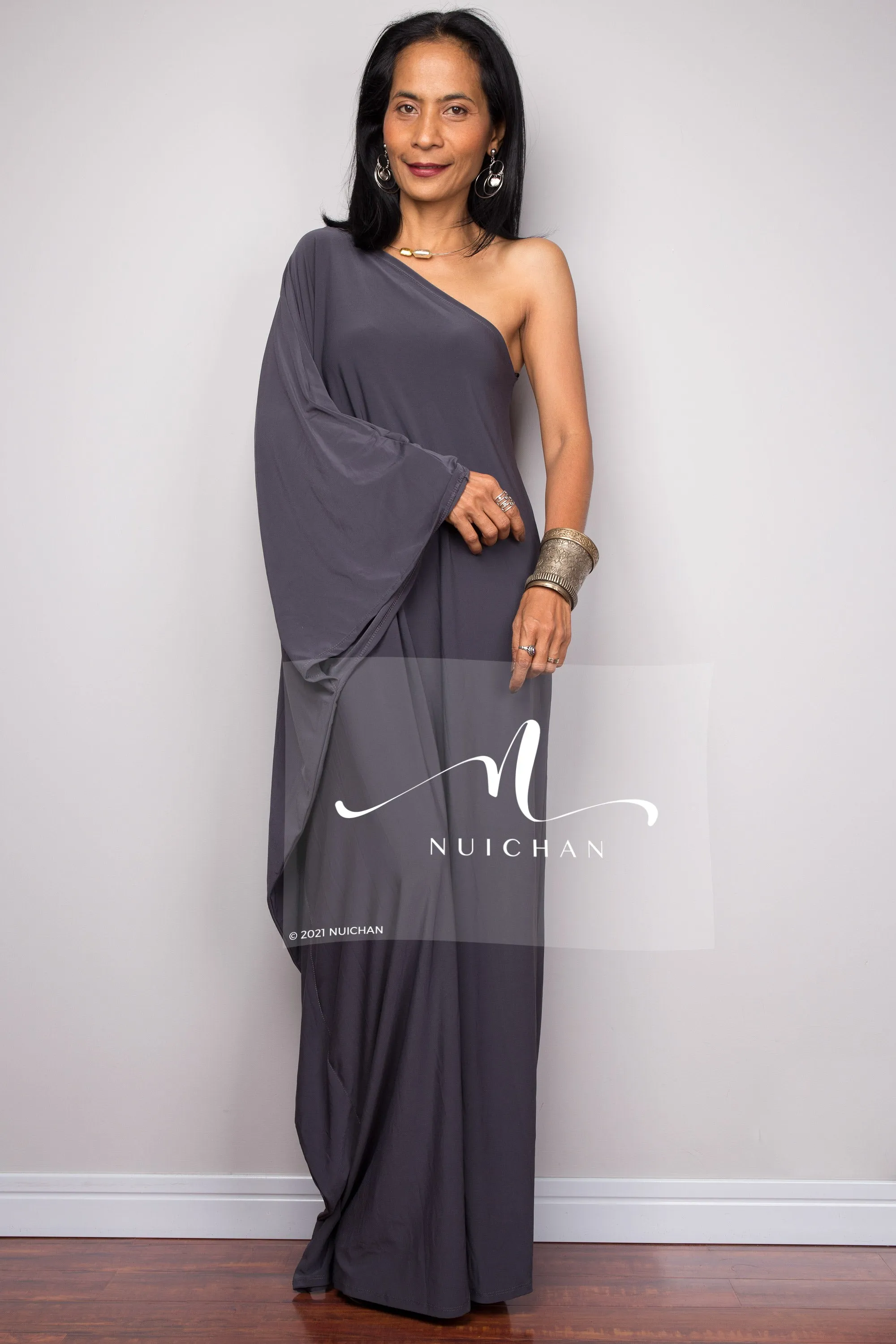 Grey one shoulder dress