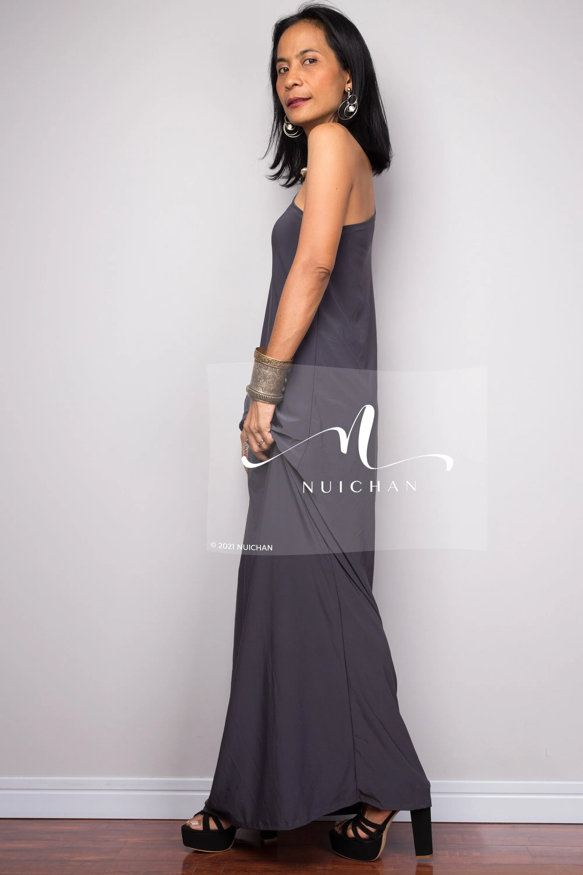 Grey one shoulder dress