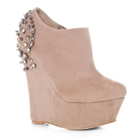 Hazel Wedge High Heel Platform Low Ankle Shoe Boots With Spikes