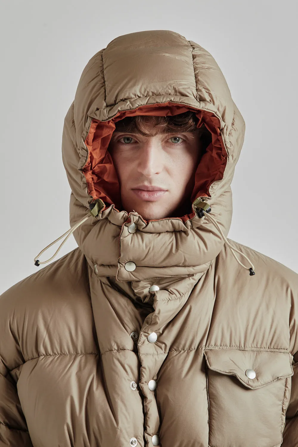 is-ness × NANGA Hooded Down Puffer Jacket - Beige