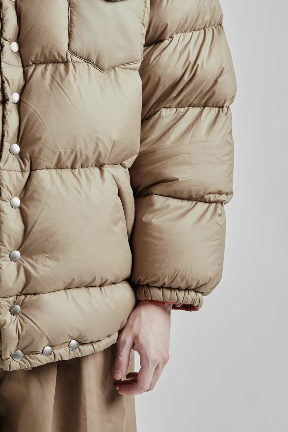 is-ness × NANGA Hooded Down Puffer Jacket - Beige