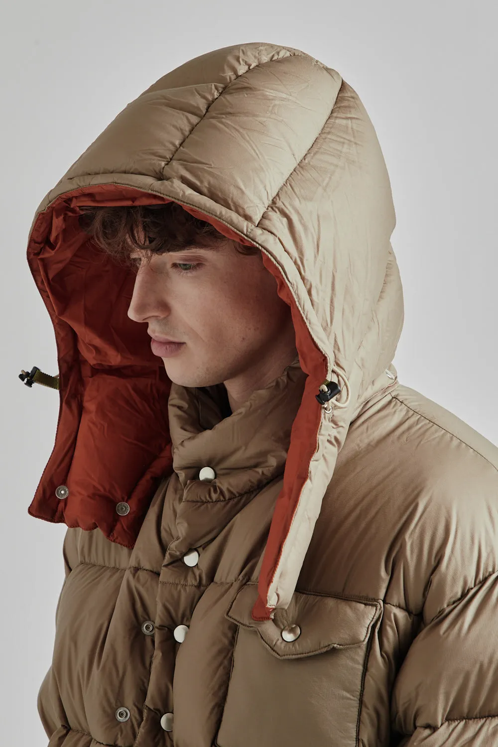 is-ness × NANGA Hooded Down Puffer Jacket - Beige