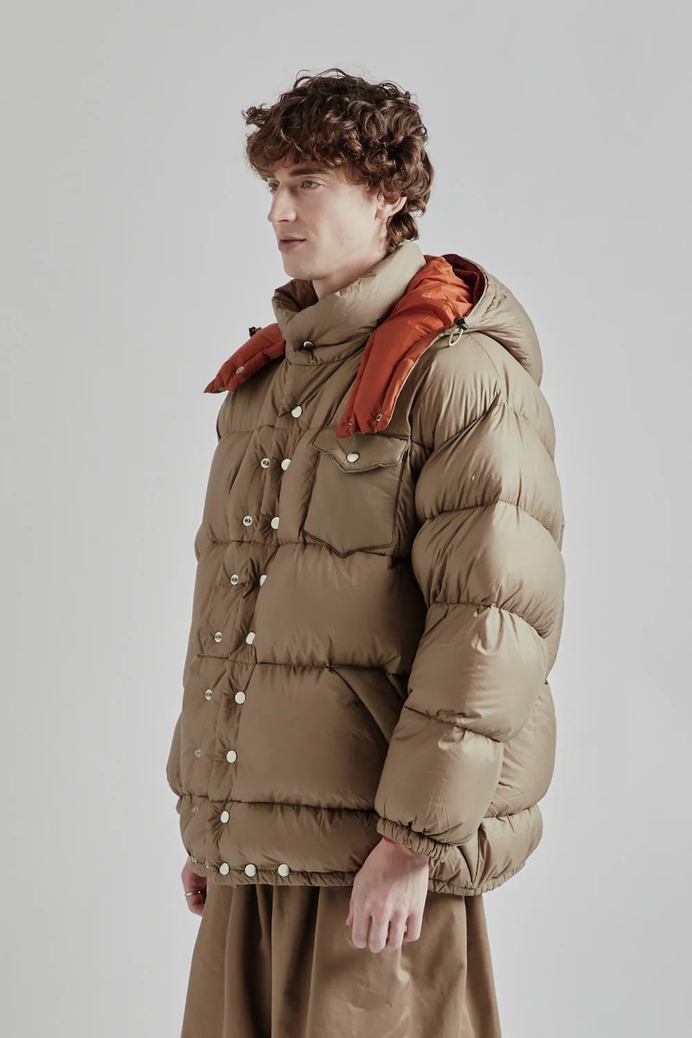 is-ness × NANGA Hooded Down Puffer Jacket - Beige